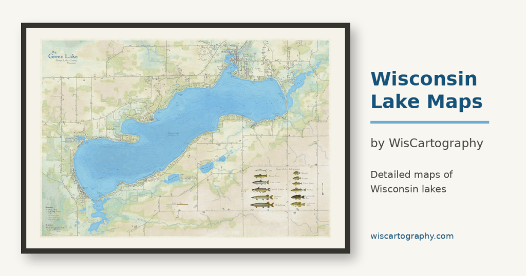 Wisconsin Lake Maps by Wiscartography featuring a framed map of Green Lake